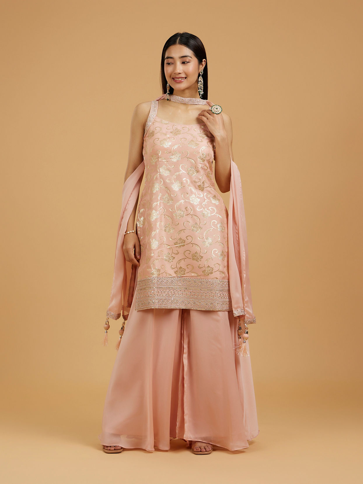 Mohey Women Elegant Peach Palazzo Suit