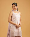Mohey Women Soft Lilac Floral Patterned Suit Set with Sequin Embroidered Border
