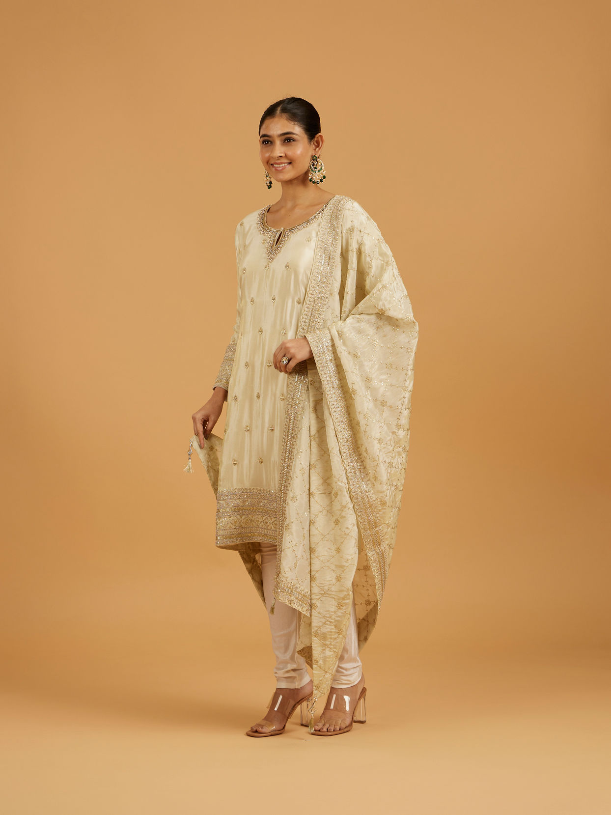 Mohey Women Cream Elegance Stitched Suit image number 2