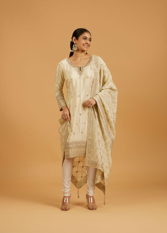 Mohey Women Cream Elegance Stitched Suit