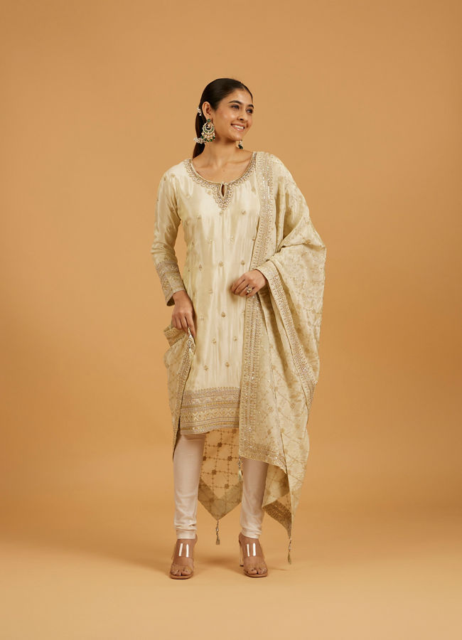 Mohey Women Cream Elegance Stitched Suit image number 0