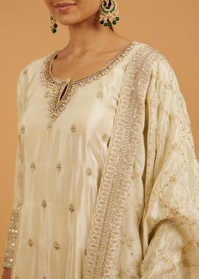 Mohey Women Cream Elegance Stitched Suit image number 3