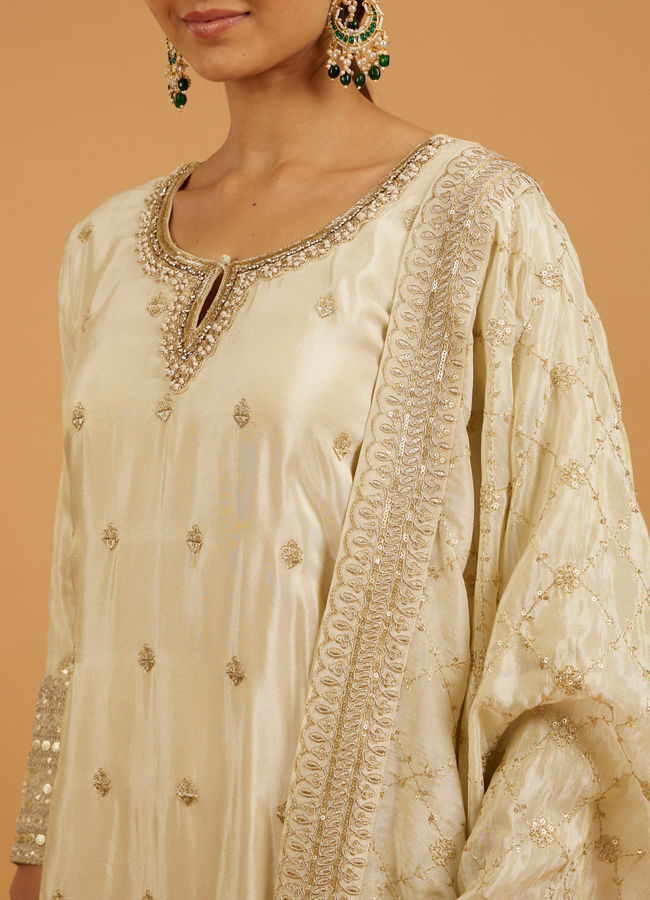 Mohey Women Cream Elegance Stitched Suit image number 3