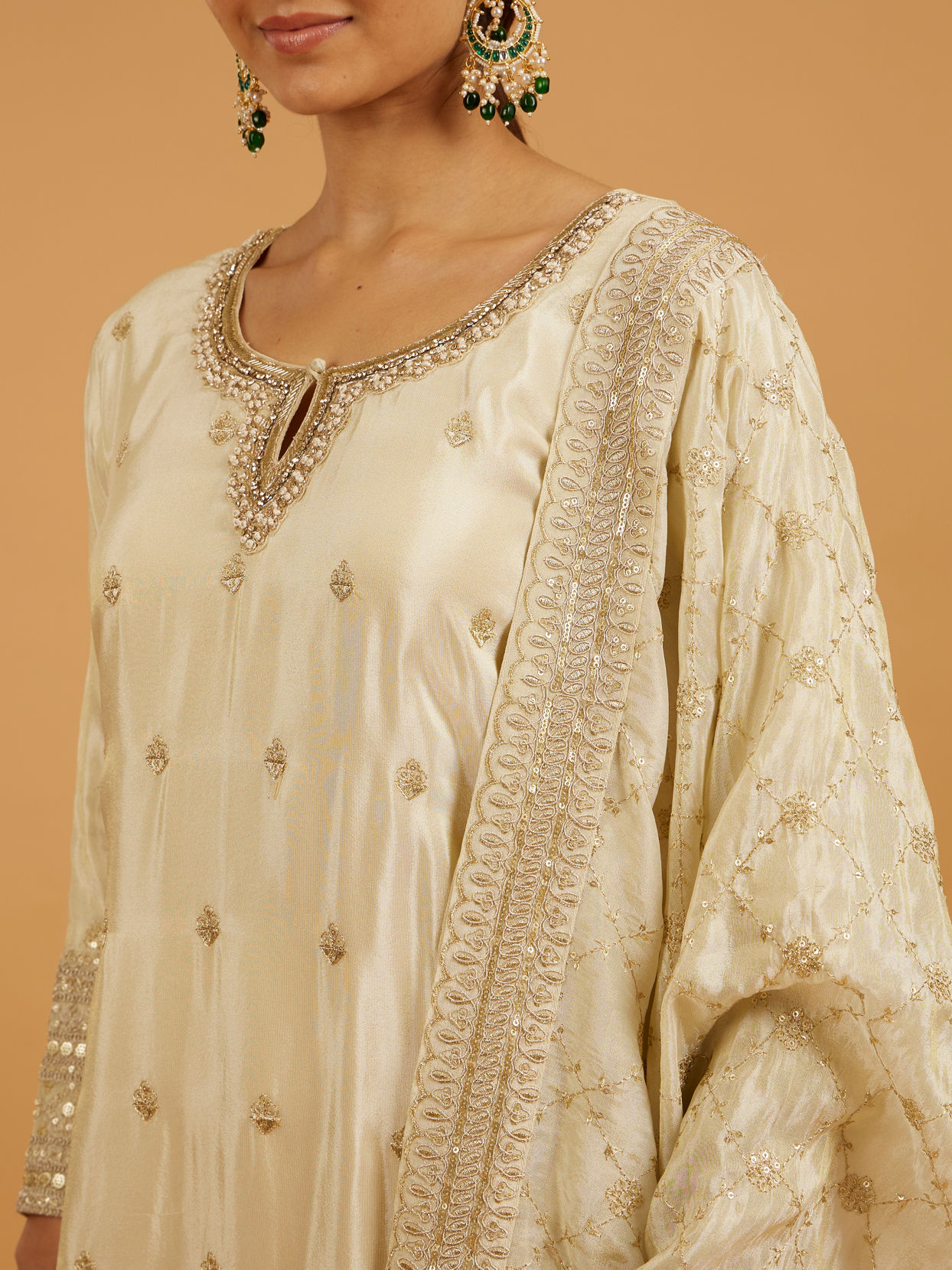 Mohey Women Cream Elegance Stitched Suit image number 3