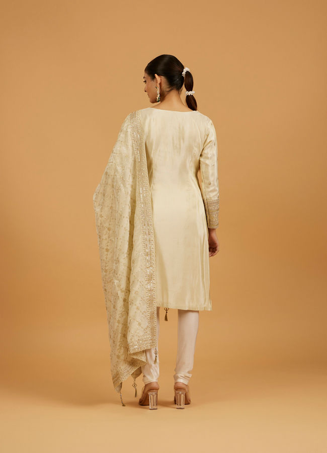 Mohey Women Cream Elegance Stitched Suit image number 4