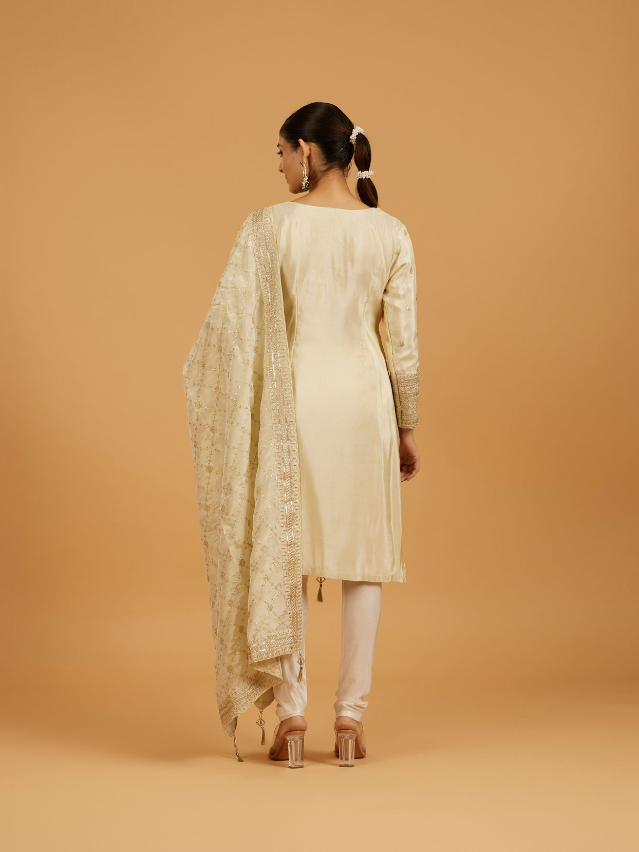 Mohey Women Cream Elegance Stitched Suit image number 4