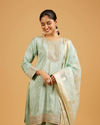 Mohey Women Sea Green Buta Patterned Palazzo Suit with Zari Borders