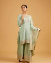 Mohey Women Sea Green Buta Patterned Palazzo Suit with Zari Borders