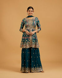 Mohey Women Blue Chinon Fashionable Sharara Suit