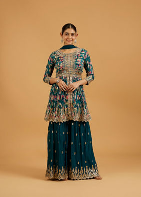 Mohey Women Blue Chinon Fashionable Sharara Suit