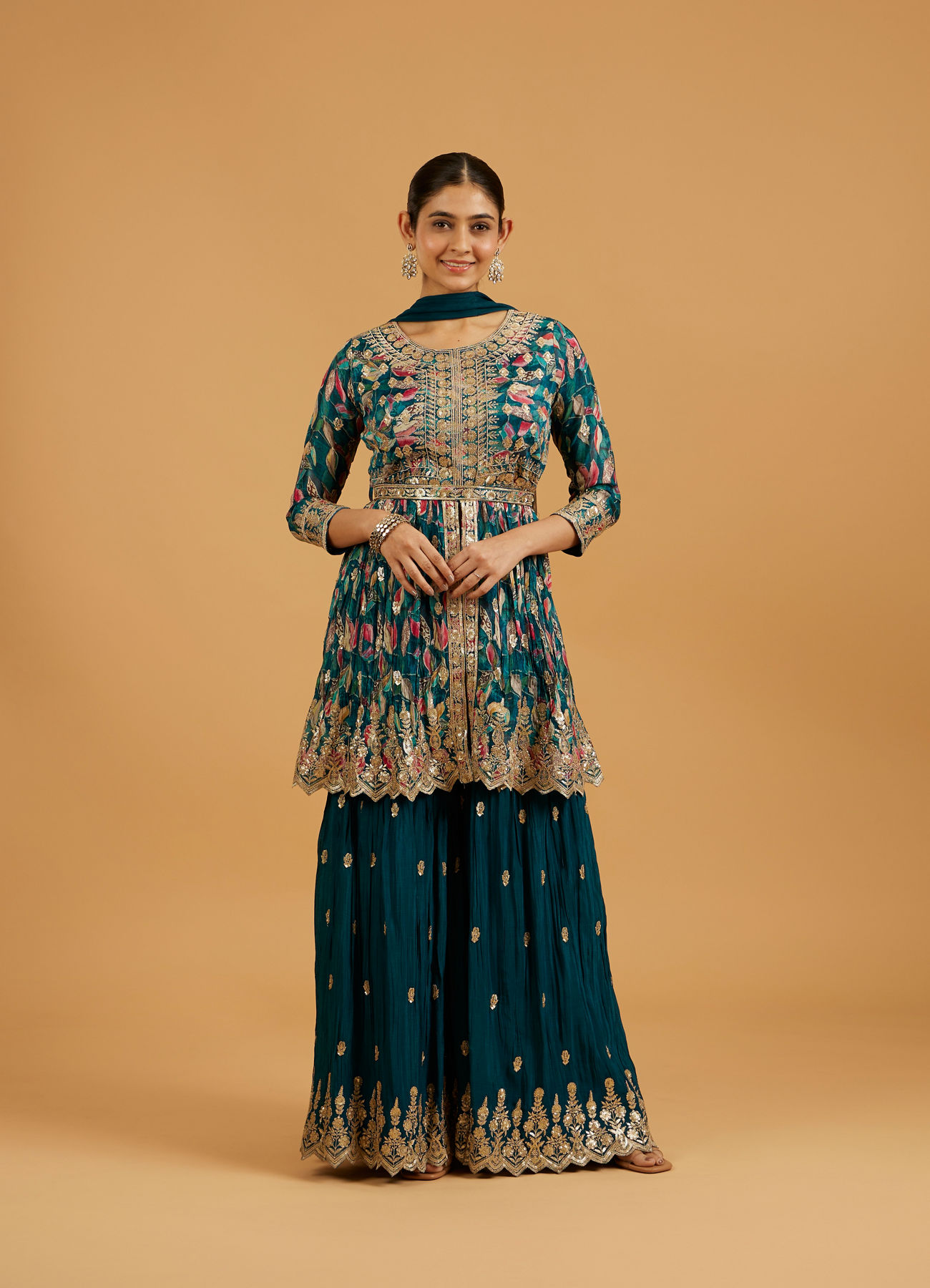 Mohey Women Blue Chinon Fashionable Sharara Suit