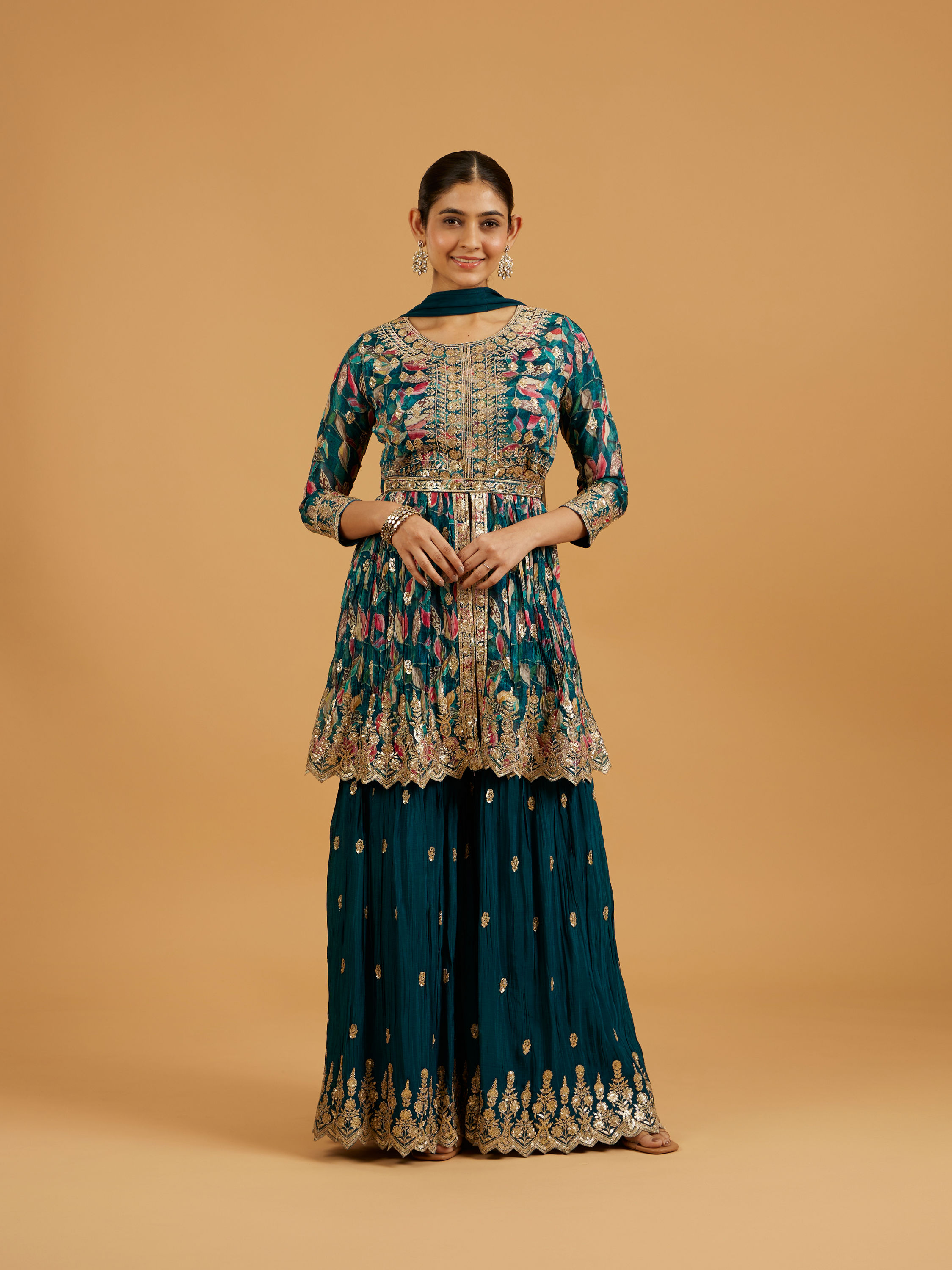 Mohey Women Blue Chinon Fashionable Sharara Suit