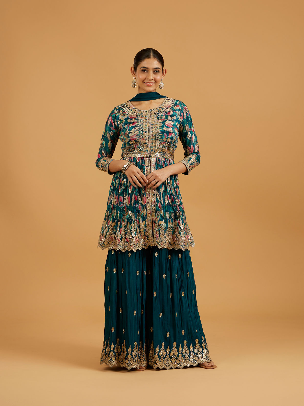 Mohey Women Blue Chinon Fashionable Sharara Suit