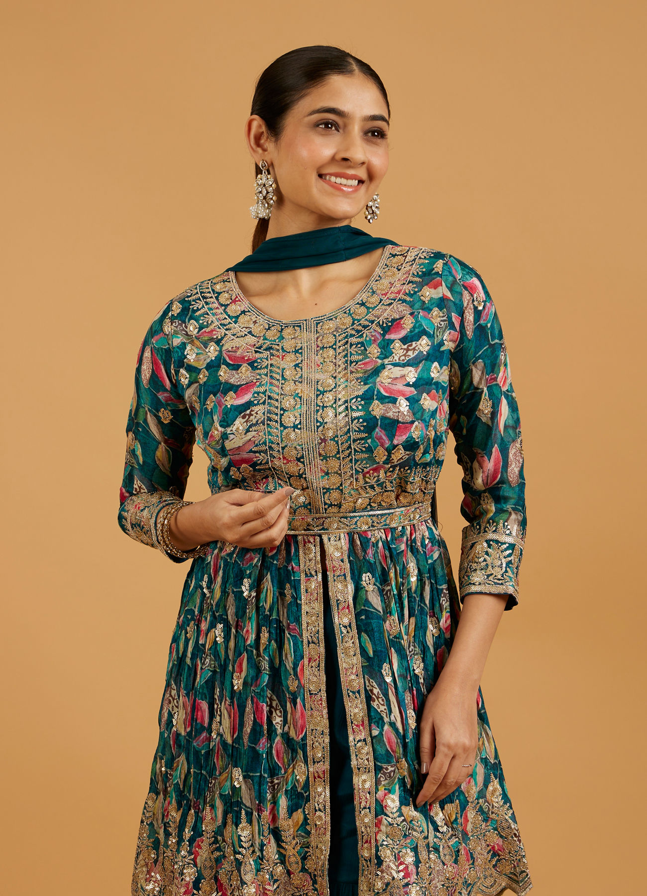 Mohey Women Blue Chinon Fashionable Sharara Suit