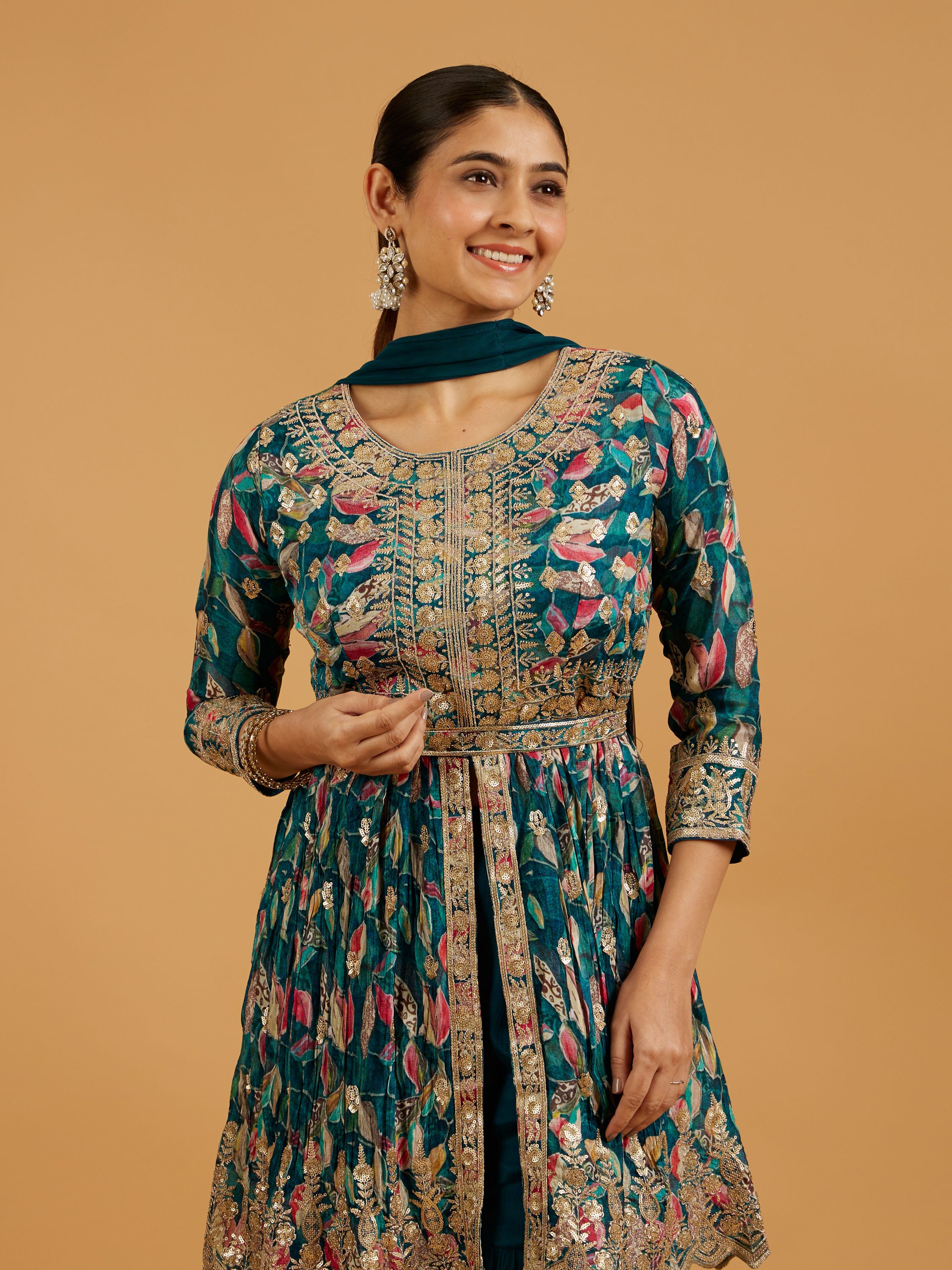 Mohey Women Blue Chinon Fashionable Sharara Suit