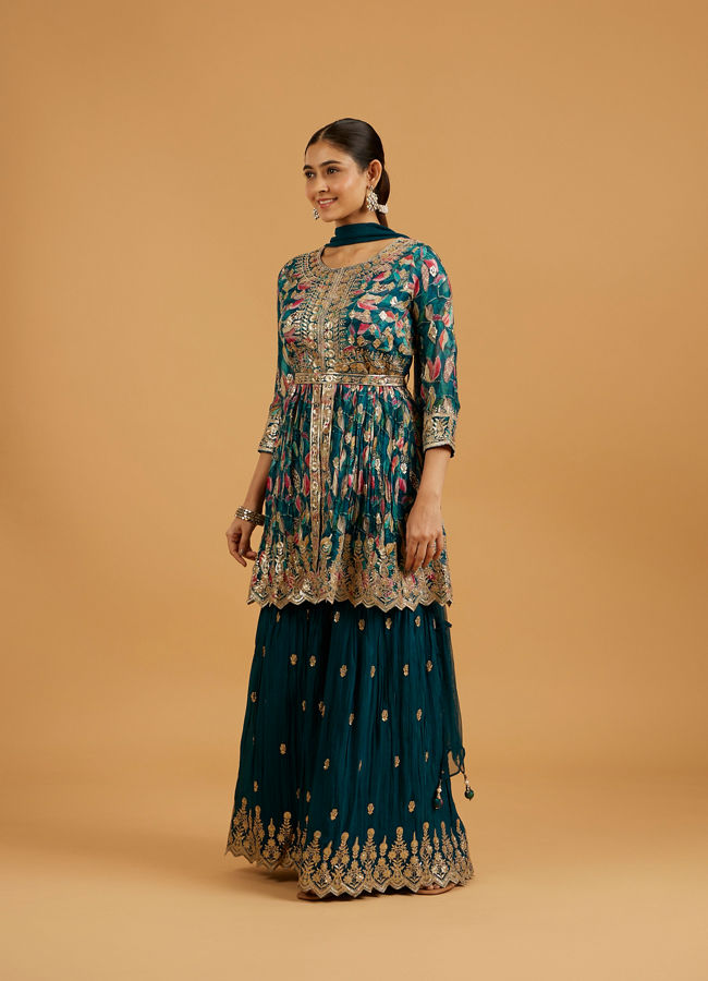 Mohey Women Blue Chinon Fashionable Sharara Suit