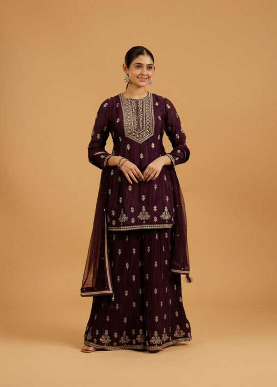 Mohey Women Wine Extravaganza Georgette Palazzo Suit