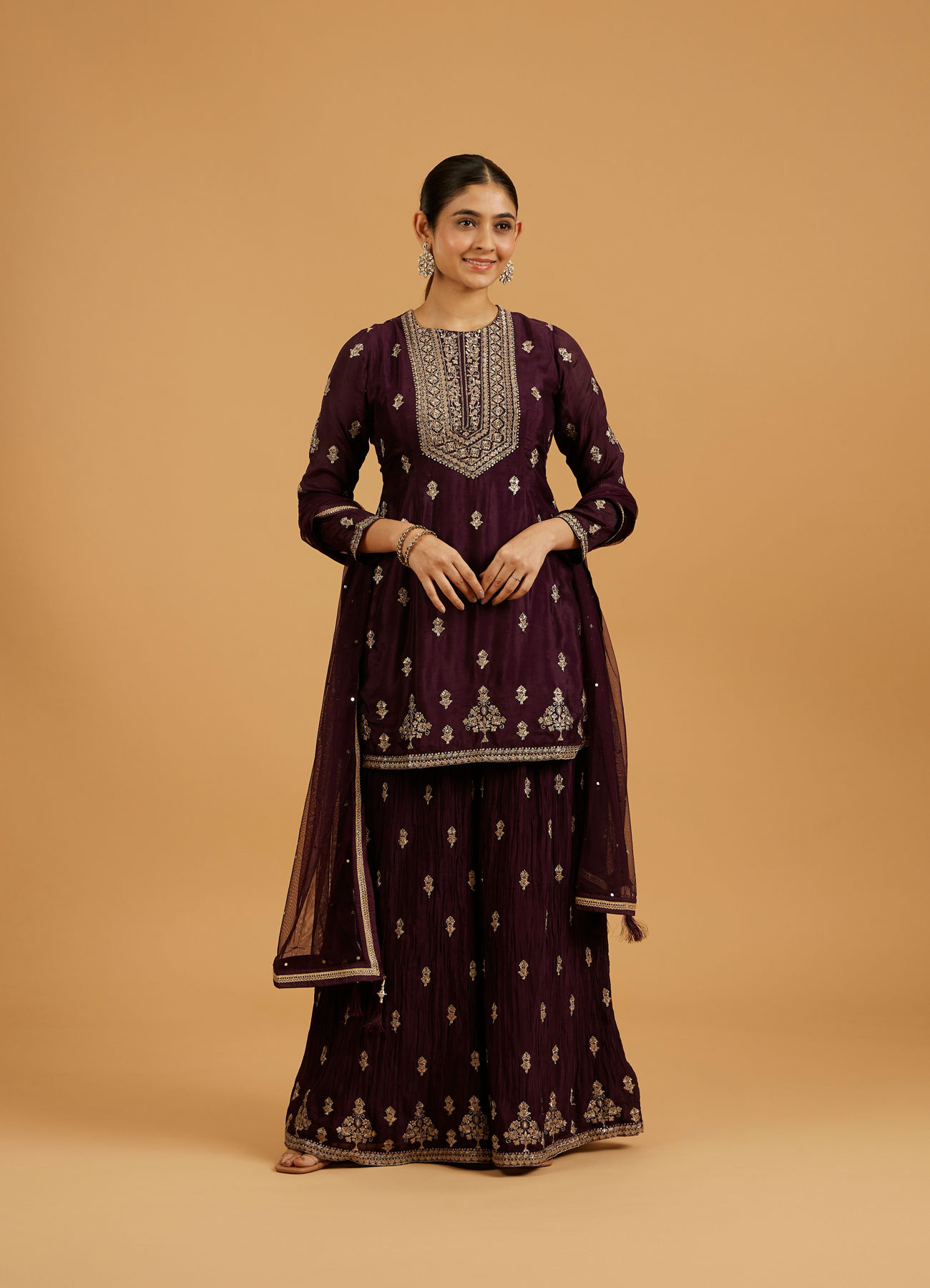 Mohey Women Wine Extravaganza Georgette Palazzo Suit