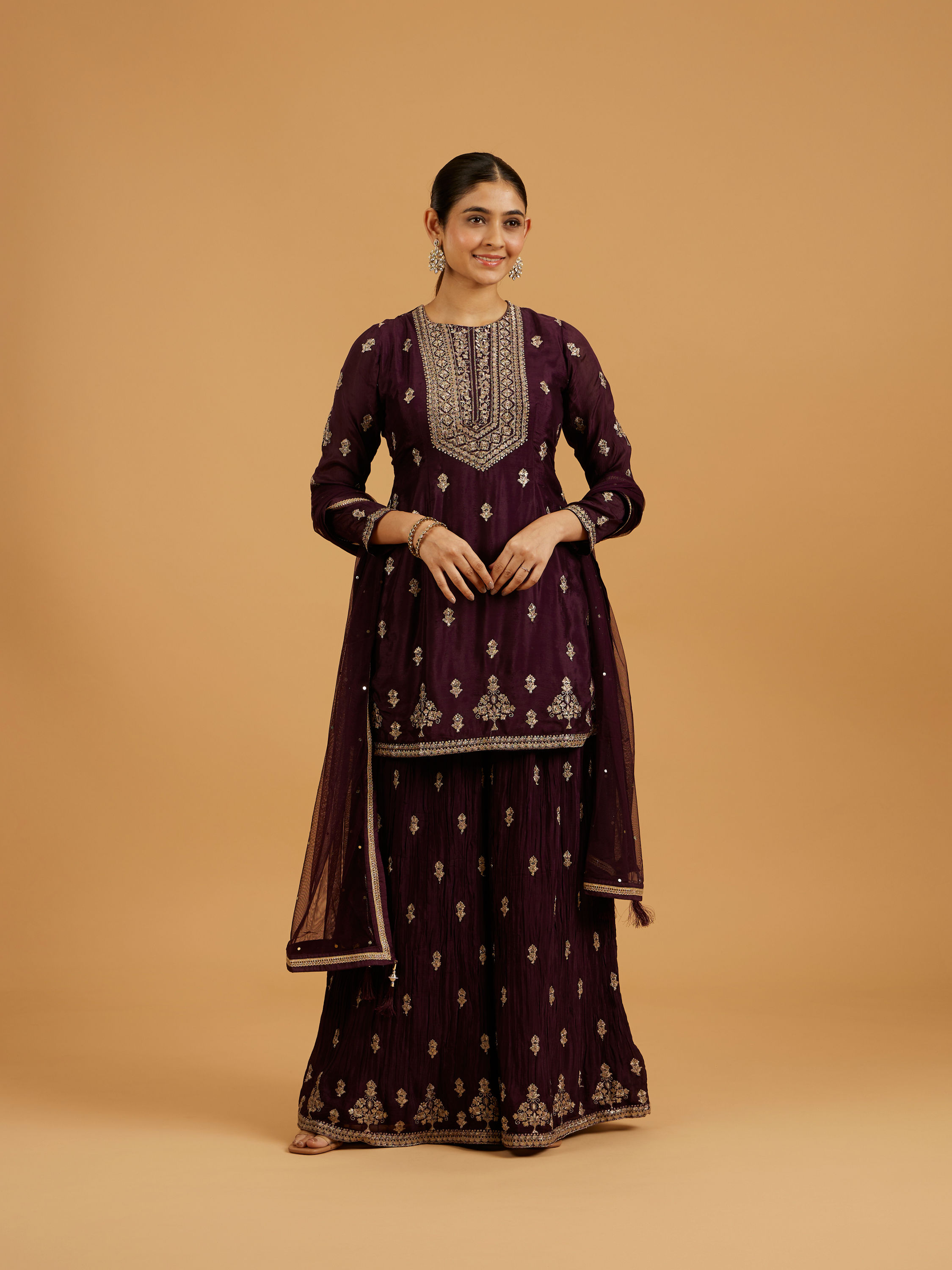 Mohey Women Wine Extravaganza Georgette Palazzo Suit