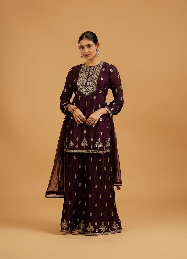 Mohey Women Wine Extravaganza Georgette Palazzo Suit