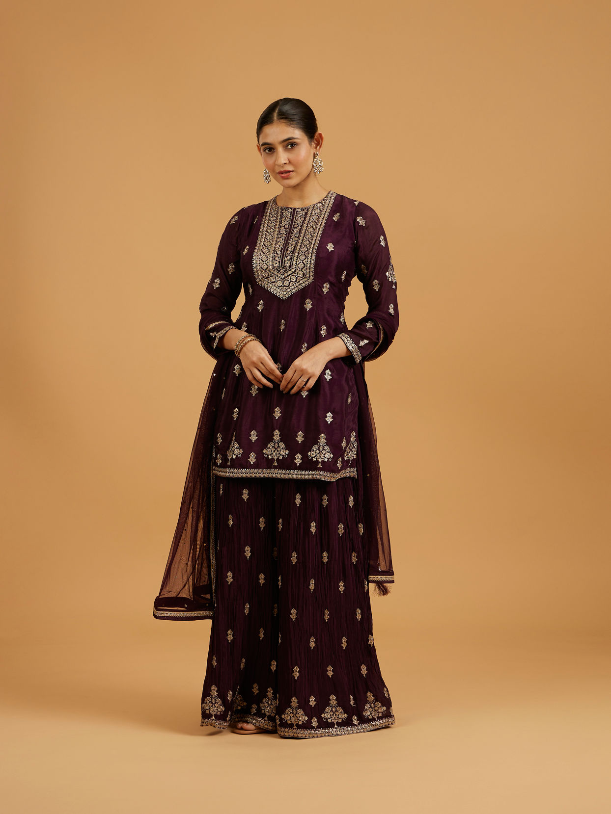 Mohey Women Wine Extravaganza Georgette Palazzo Suit