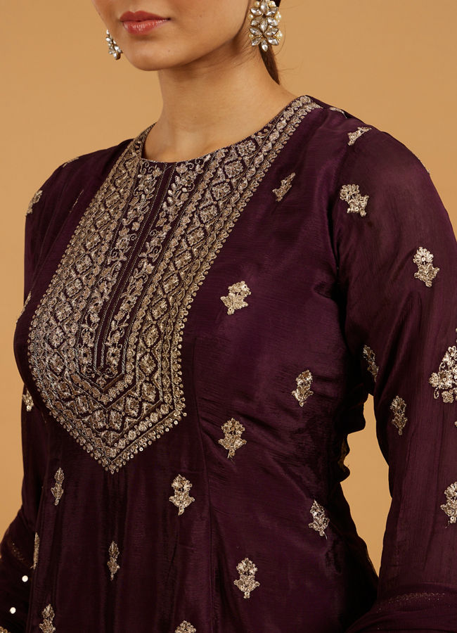 Mohey Women Wine Extravaganza Georgette Palazzo Suit