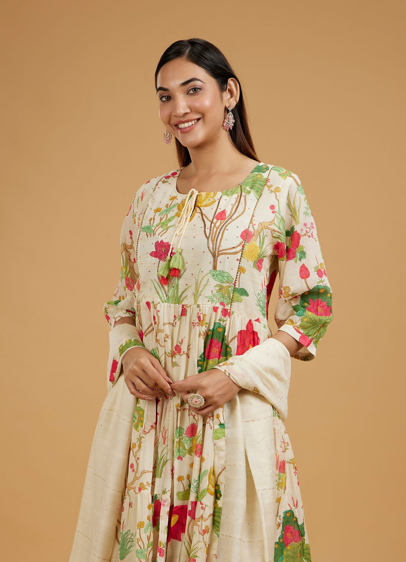 Mohey Women Elegant Cream Anarkali Suit