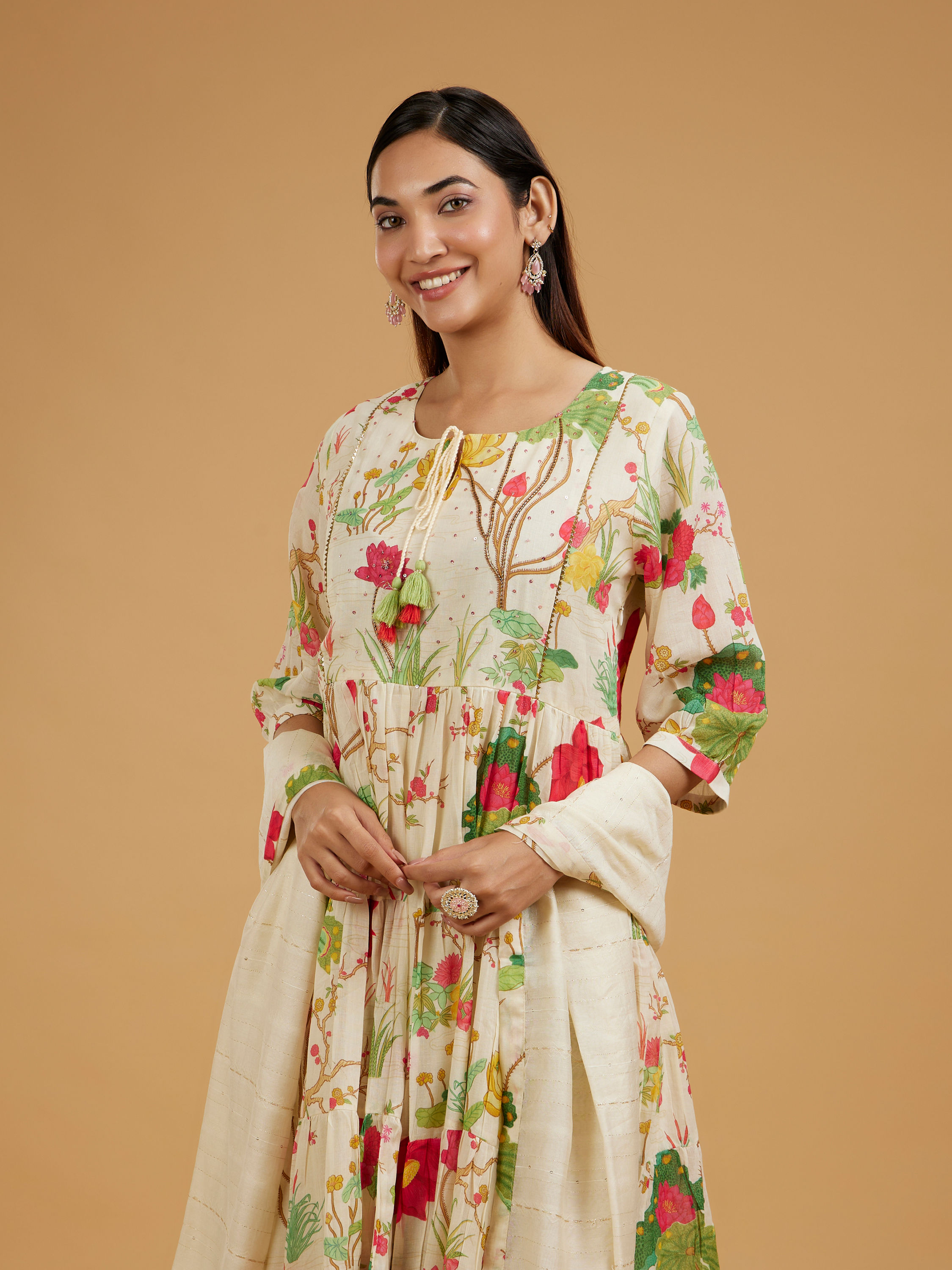 Mohey Women Elegant Cream Anarkali Suit