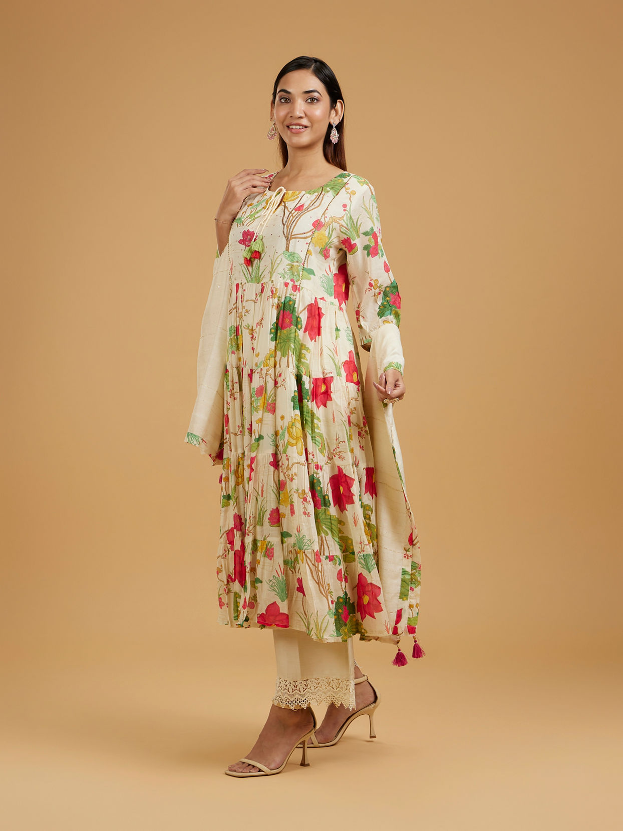 Mohey Women Elegant Cream Anarkali Suit