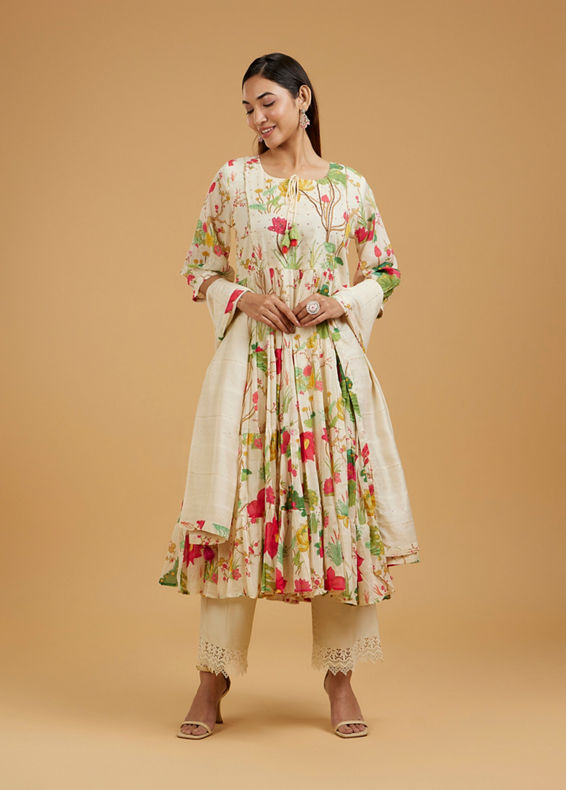 Mohey Women Elegant Cream Anarkali Suit