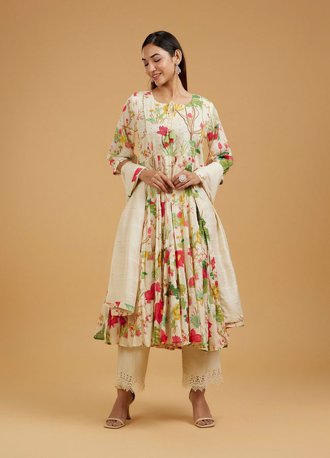 Mohey Women Elegant Cream Anarkali Suit