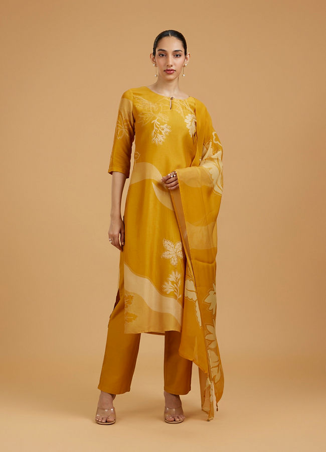 Mohey Women Radiant Mustard Yellow Straight Suit Set