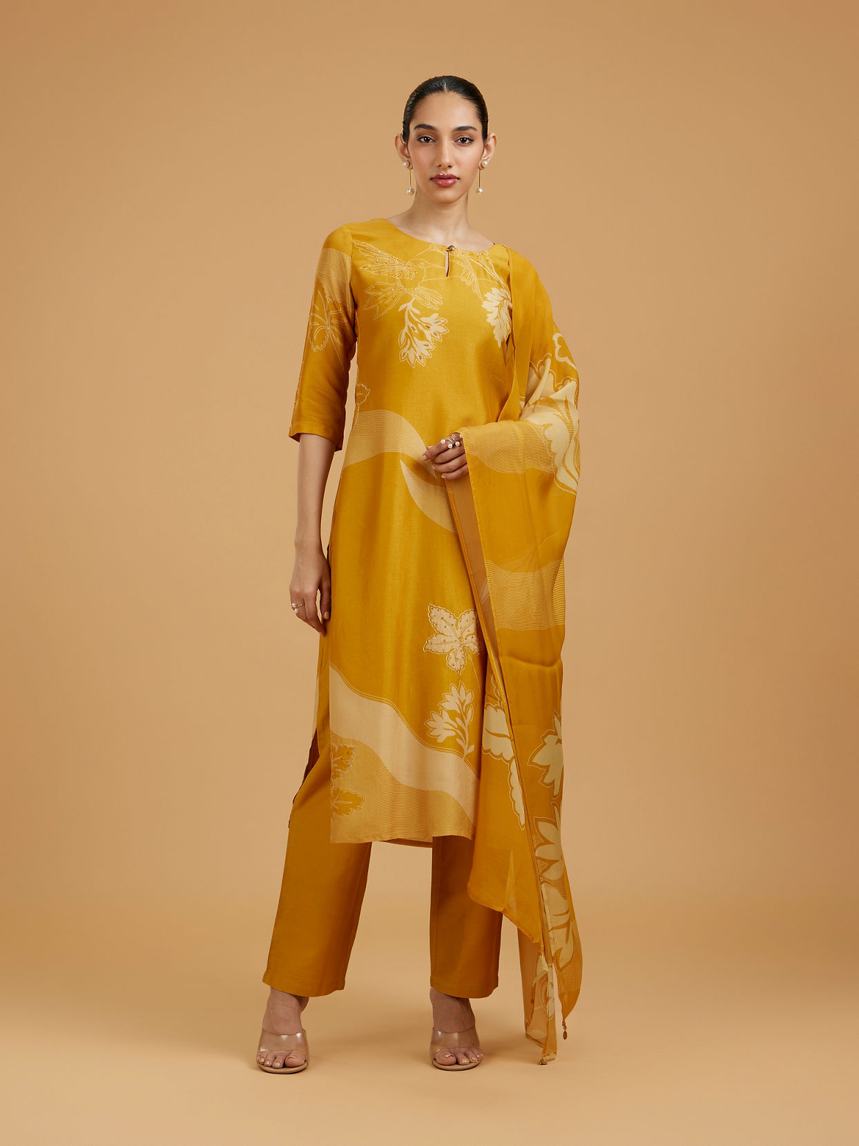 Mohey Women Radiant Mustard Yellow Straight Suit Set