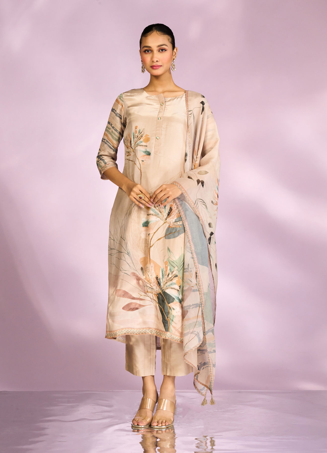 Mohey Women Fawn Colored Mesmerizing Straight Suit