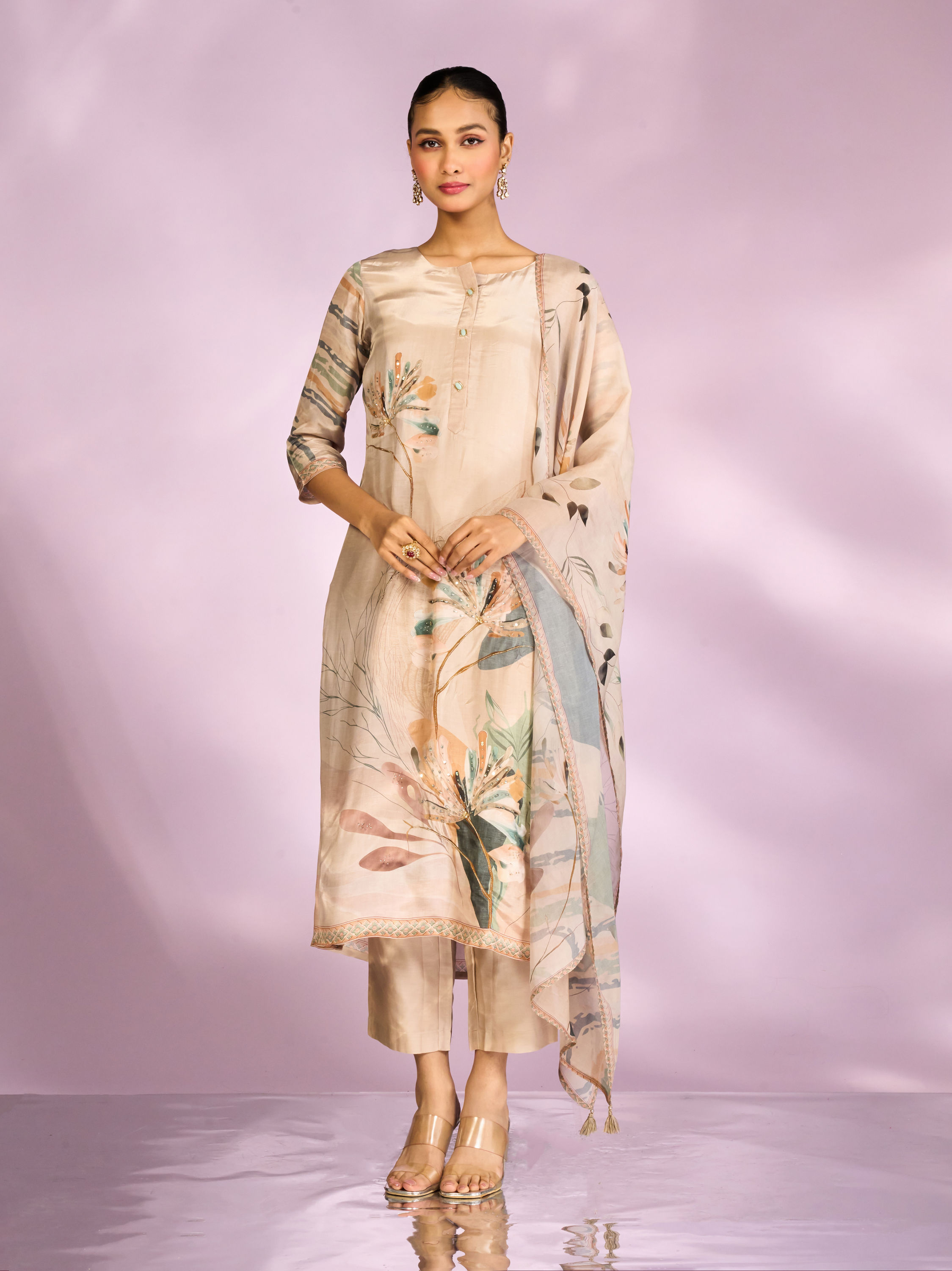 Mohey Women Fawn Colored Mesmerizing Straight Suit