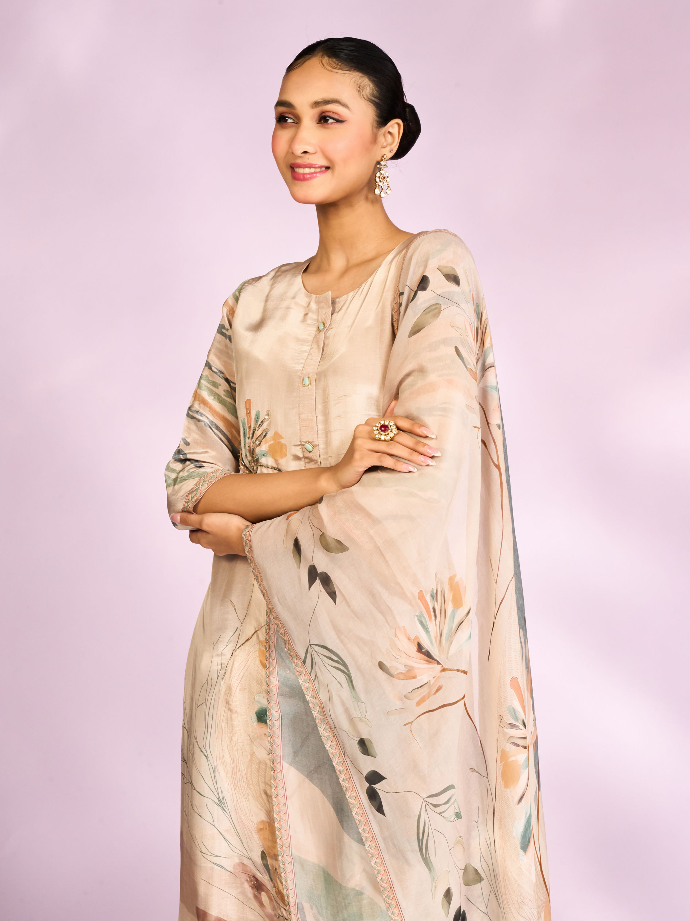 Mohey Women Fawn Colored Mesmerizing Straight Suit