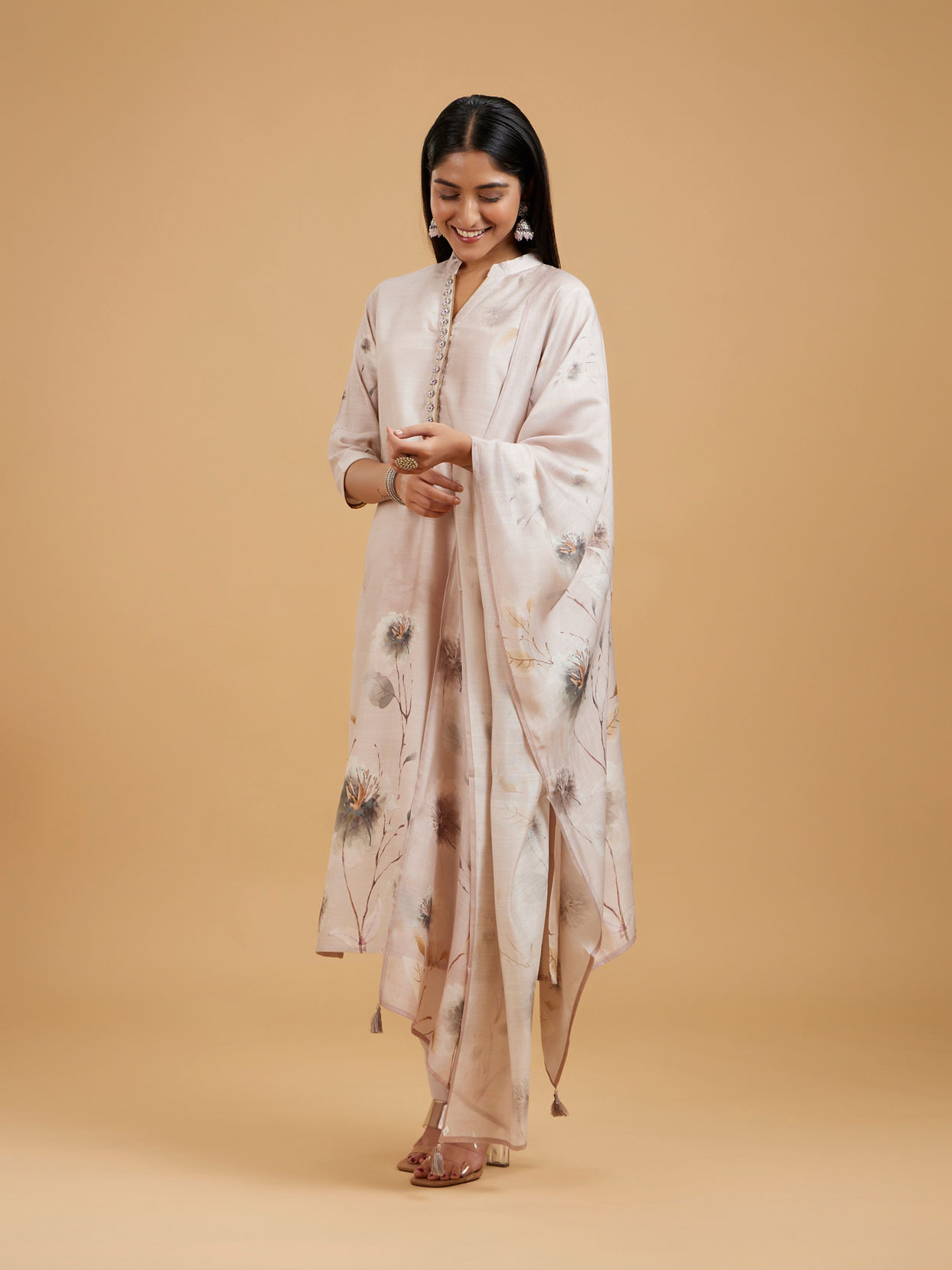 Mohey Women Enchanting Beige Straight Suit