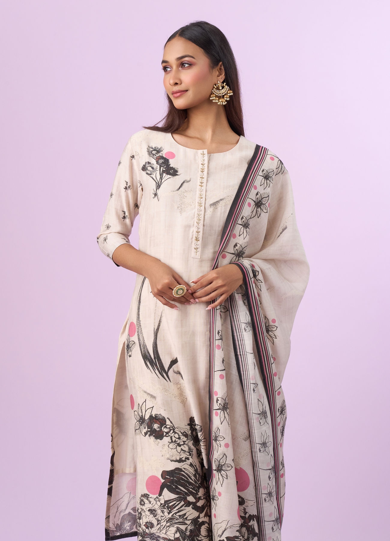 Mohey Women Resplendent Cream Straight Suit