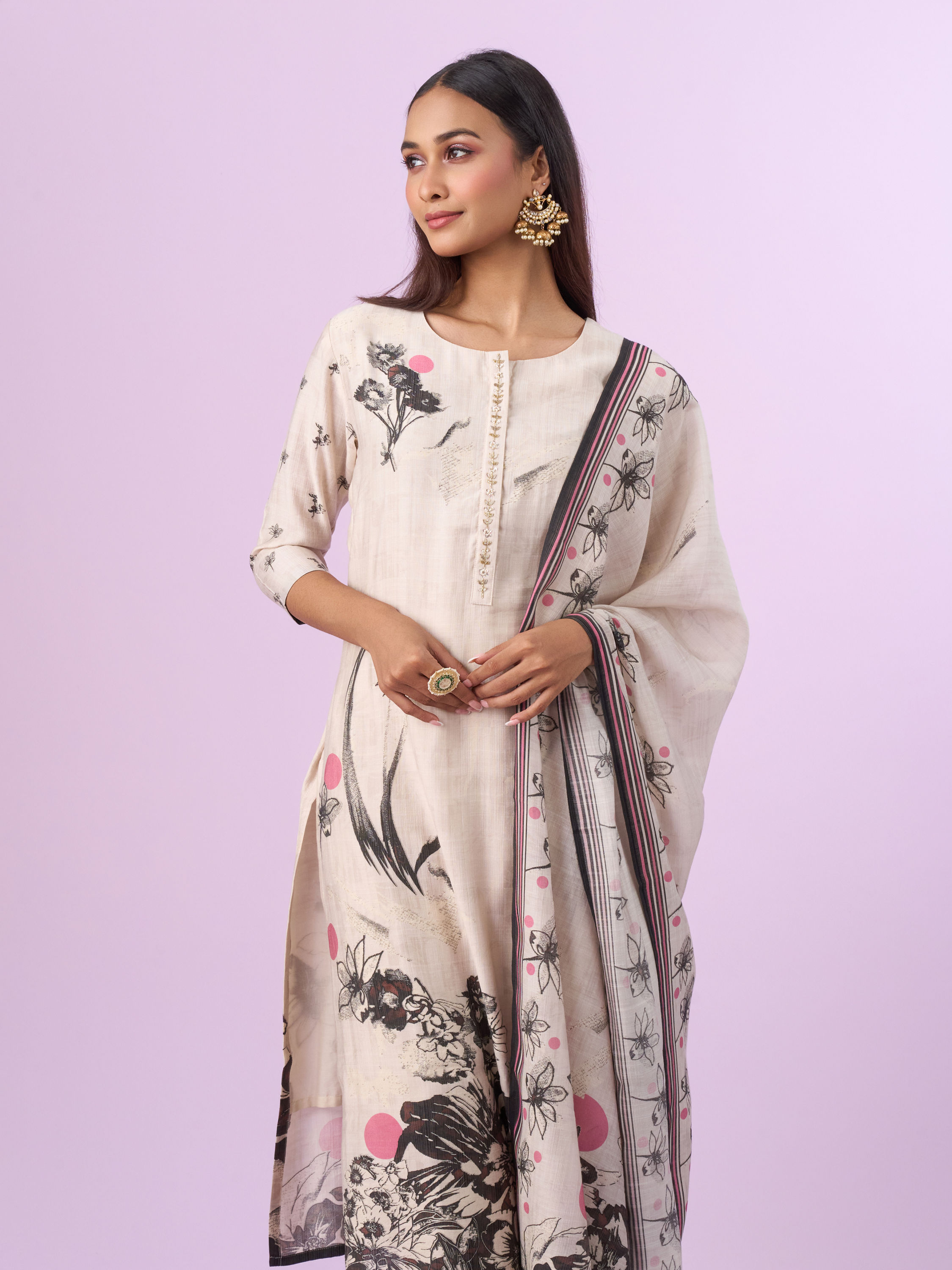 Mohey Women Resplendent Cream Straight Suit