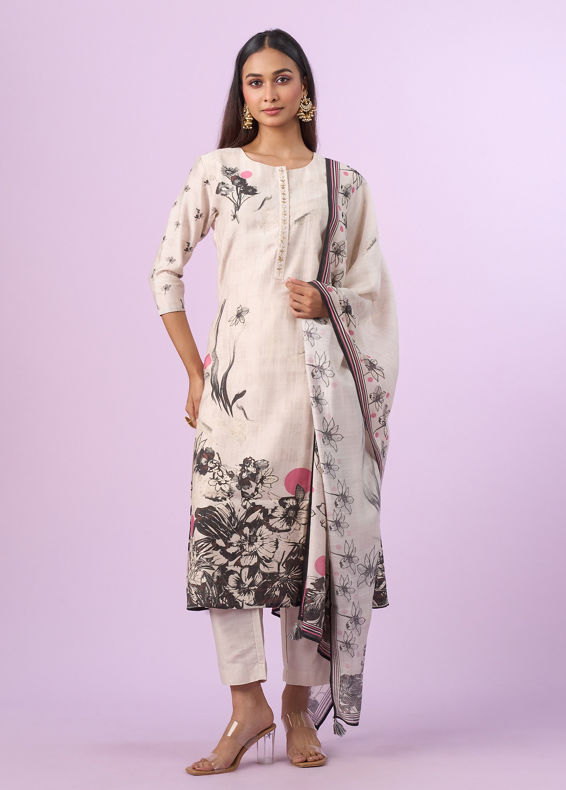 Mohey Women Resplendent Cream Straight Suit