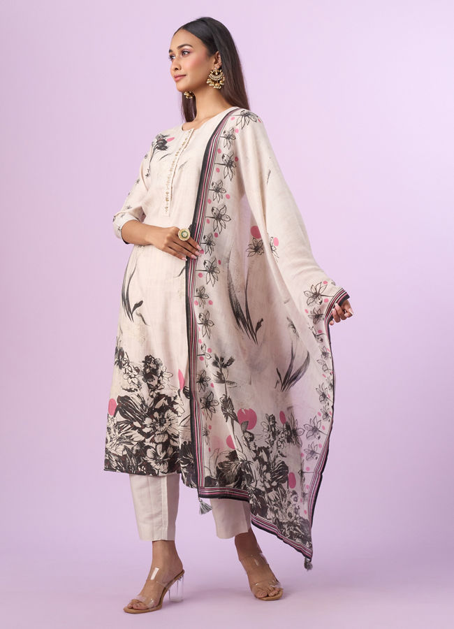 Mohey Women Resplendent Cream Straight Suit