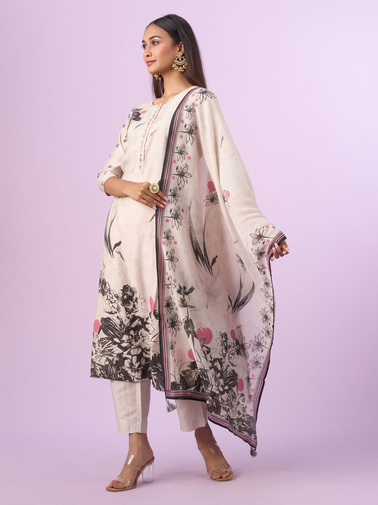 Mohey Women Resplendent Cream Straight Suit