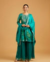 Mohey Women Rama Green Bandhani Print Palazzo Suit with Embroidered Neckline