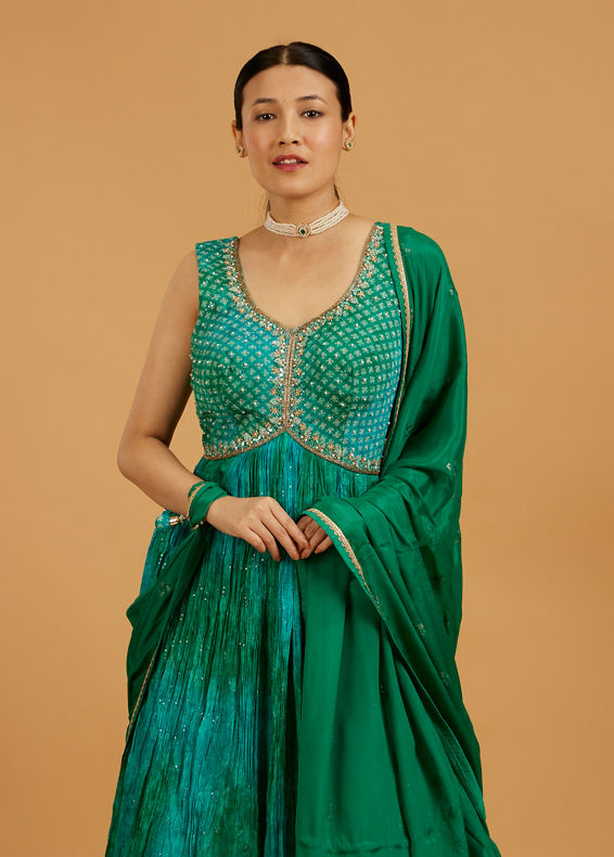 Mohey Women Enchanting Rama Green Stitched Suit