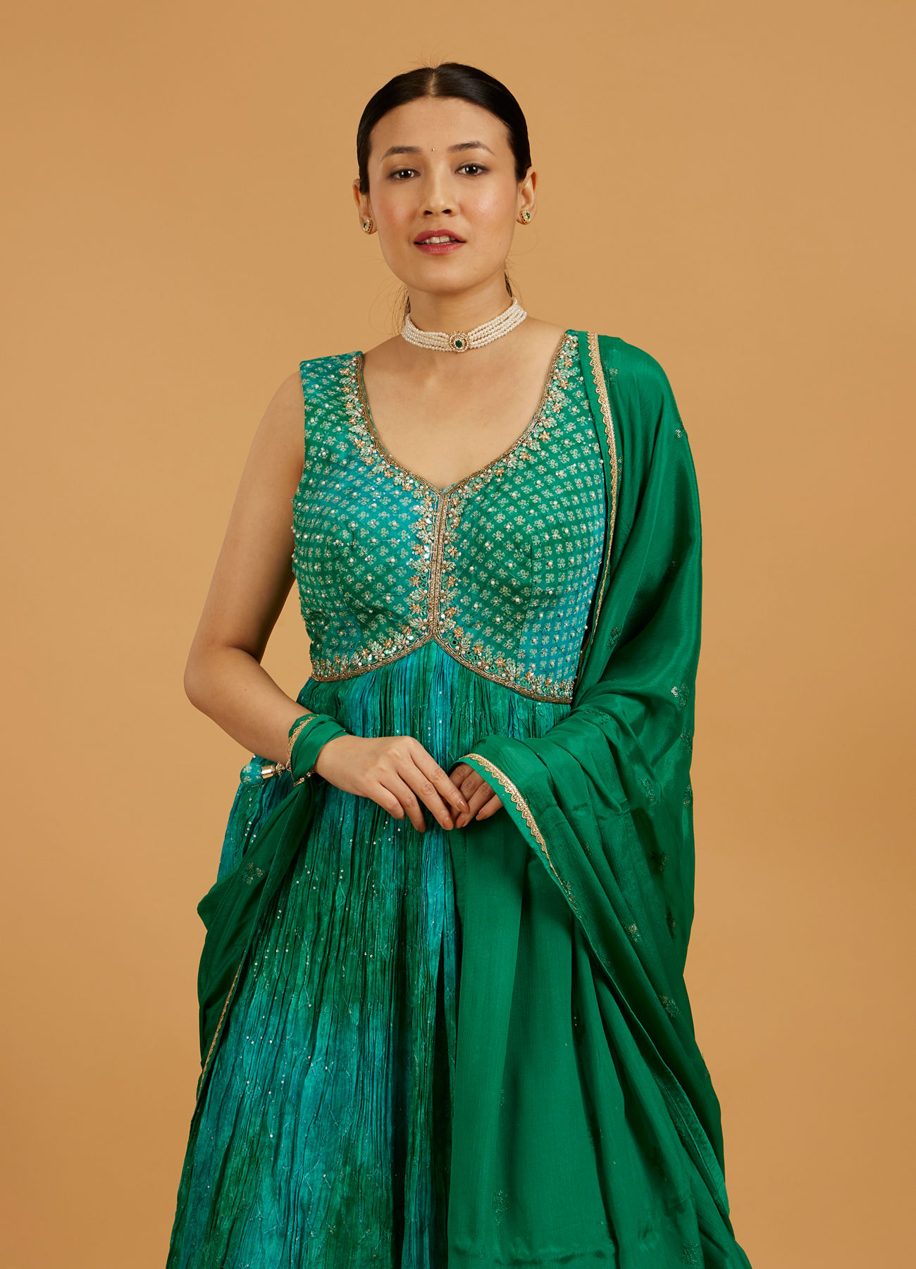 Mohey Women Enchanting Rama Green Anarkali Suit