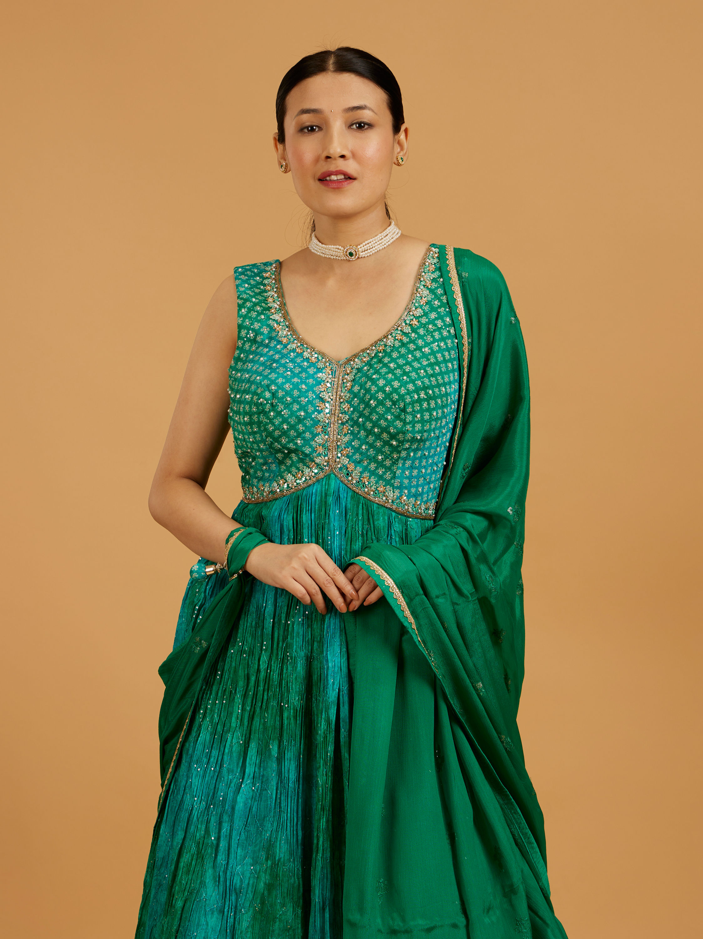 Mohey Women Enchanting Rama Green Stitched Suit