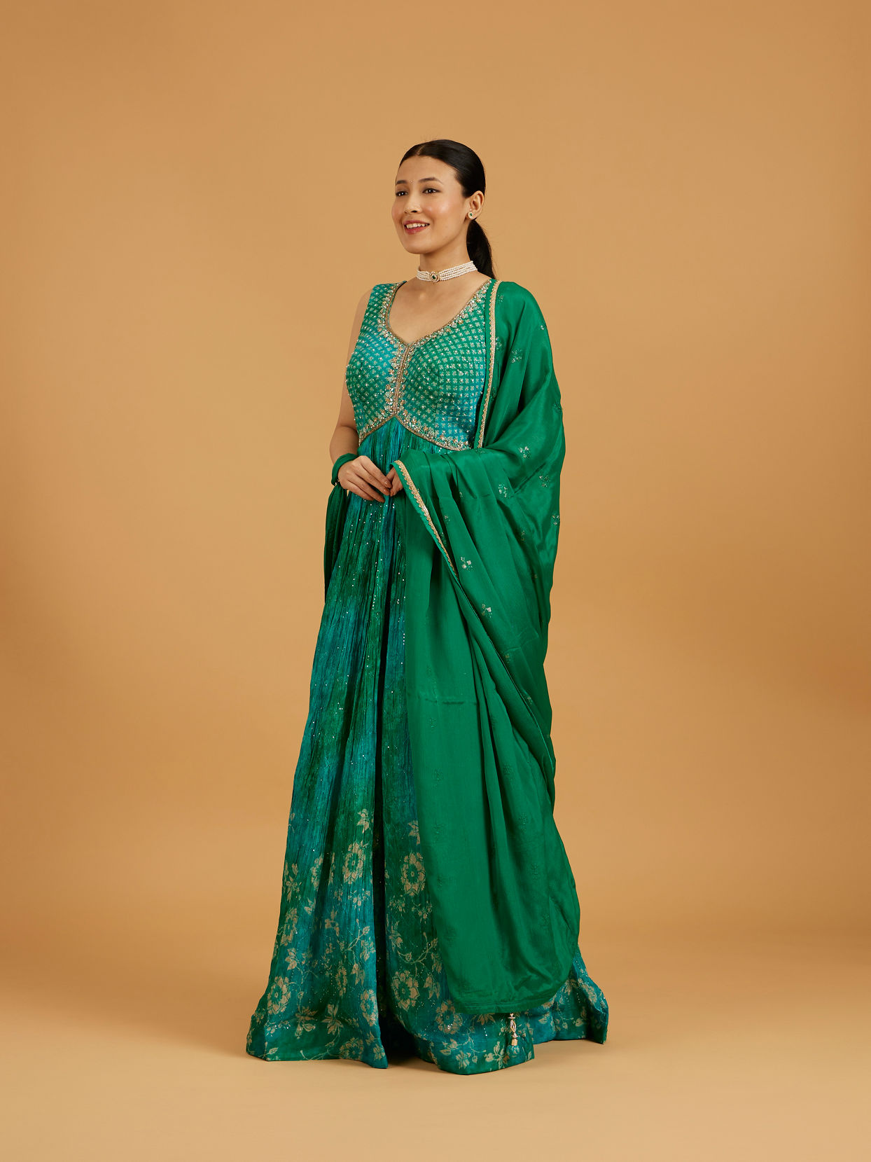 Mohey Women Enchanting Rama Green Anarkali Suit