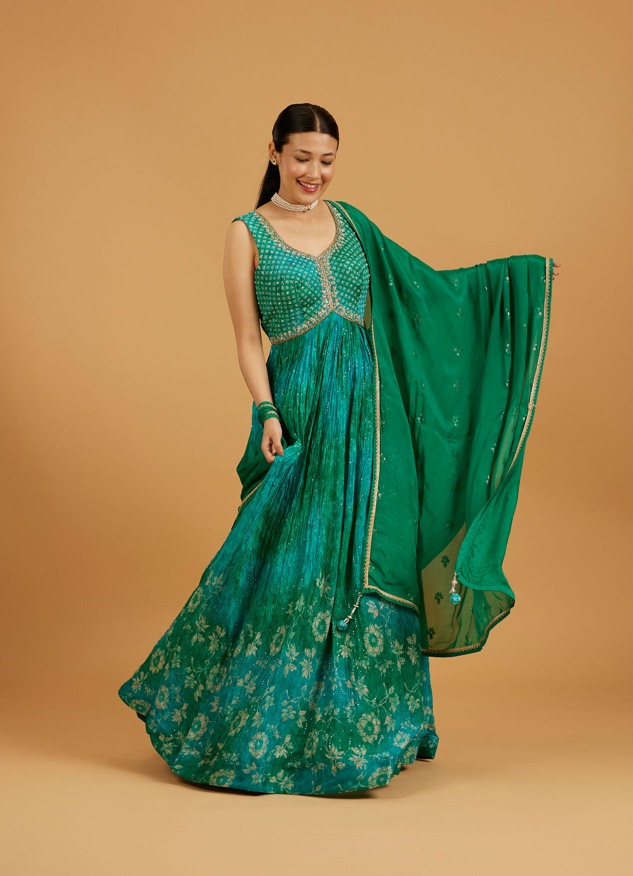 Mohey Women Enchanting Rama Green Anarkali Suit