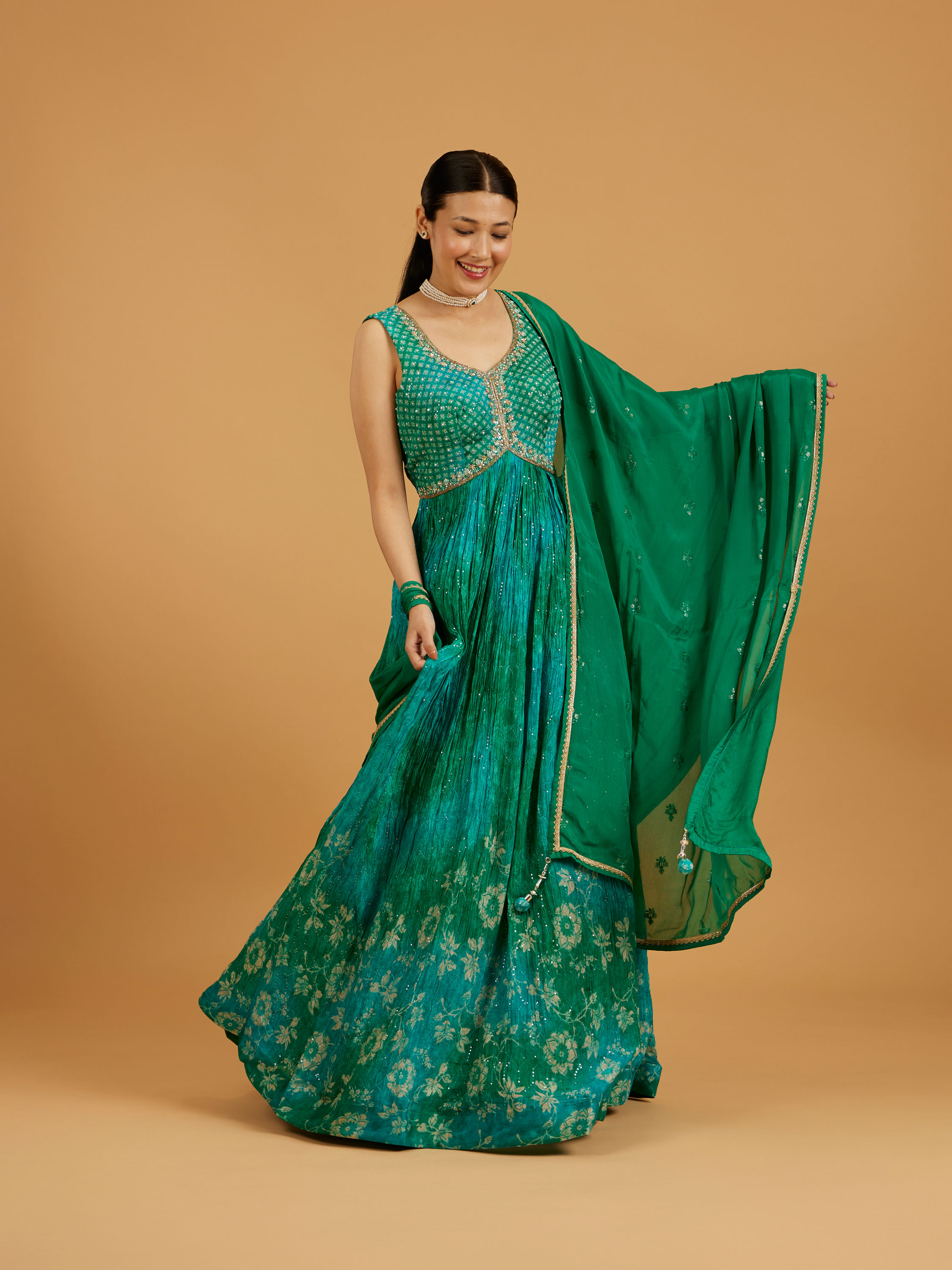 Mohey Women Enchanting Rama Green Anarkali Suit