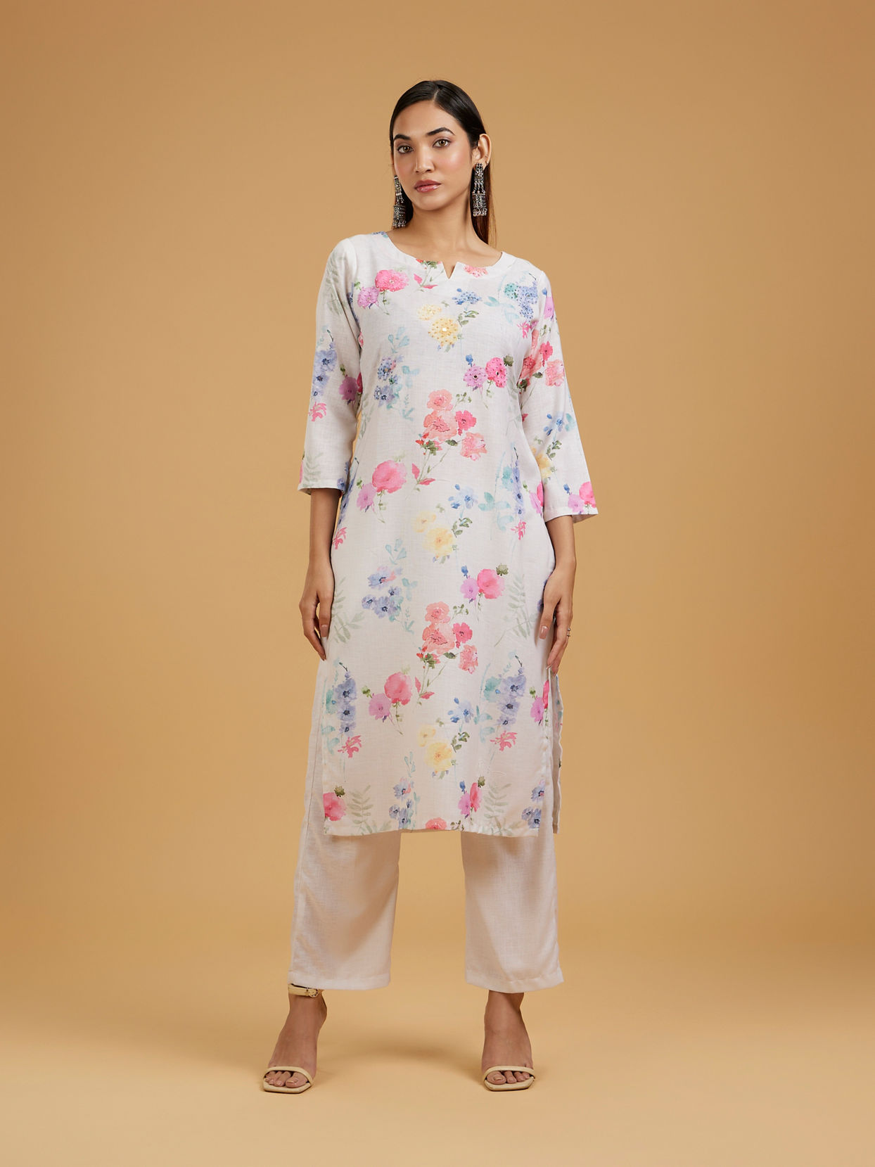 Mohey Women Cream Elegance Straight Suits